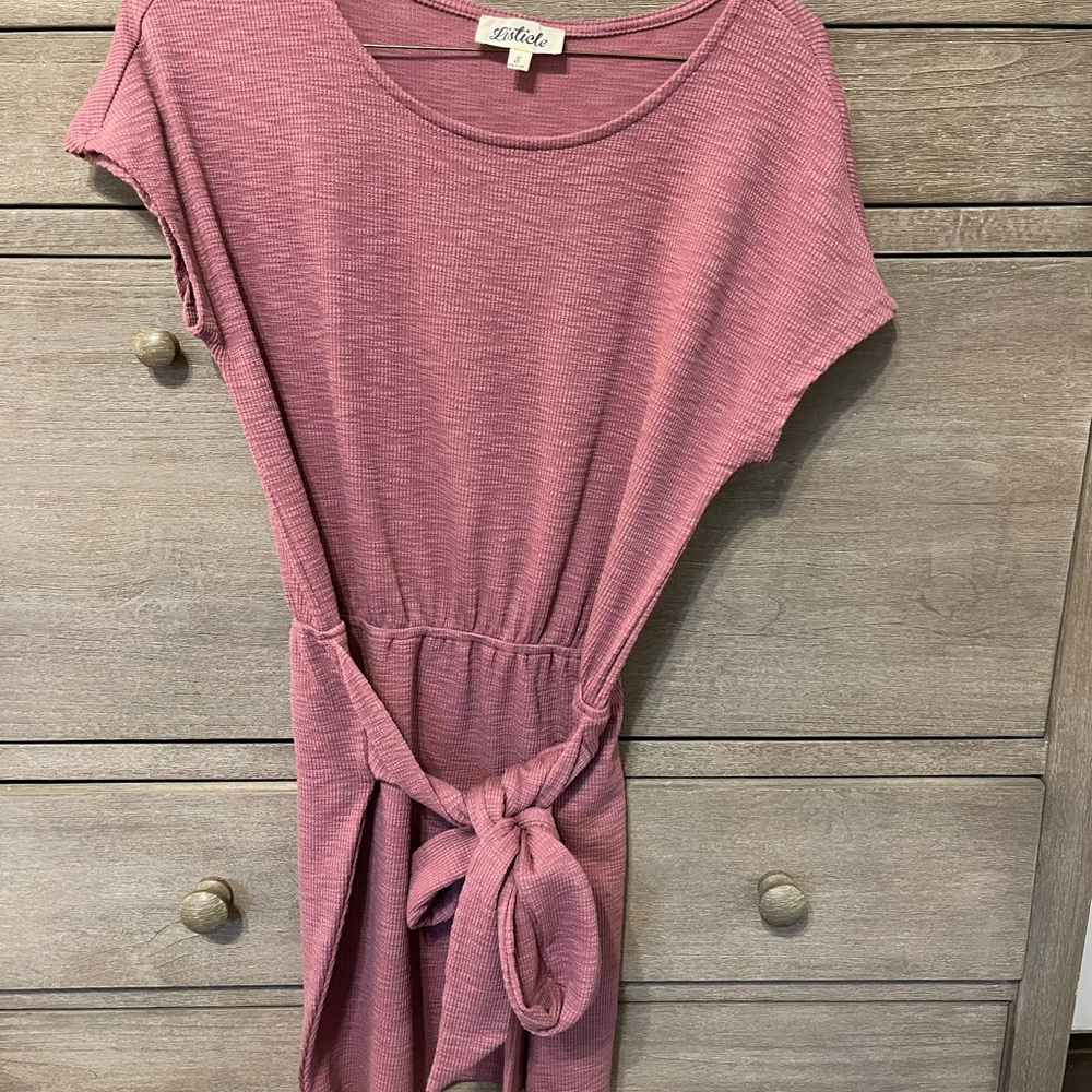 Pink Listicle Dress with Waist Tie- S